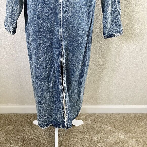 Vintage America Distressed Acid Wash Denim Blue Jean Duster Coat Jacket Medium - Picture 9 of 16